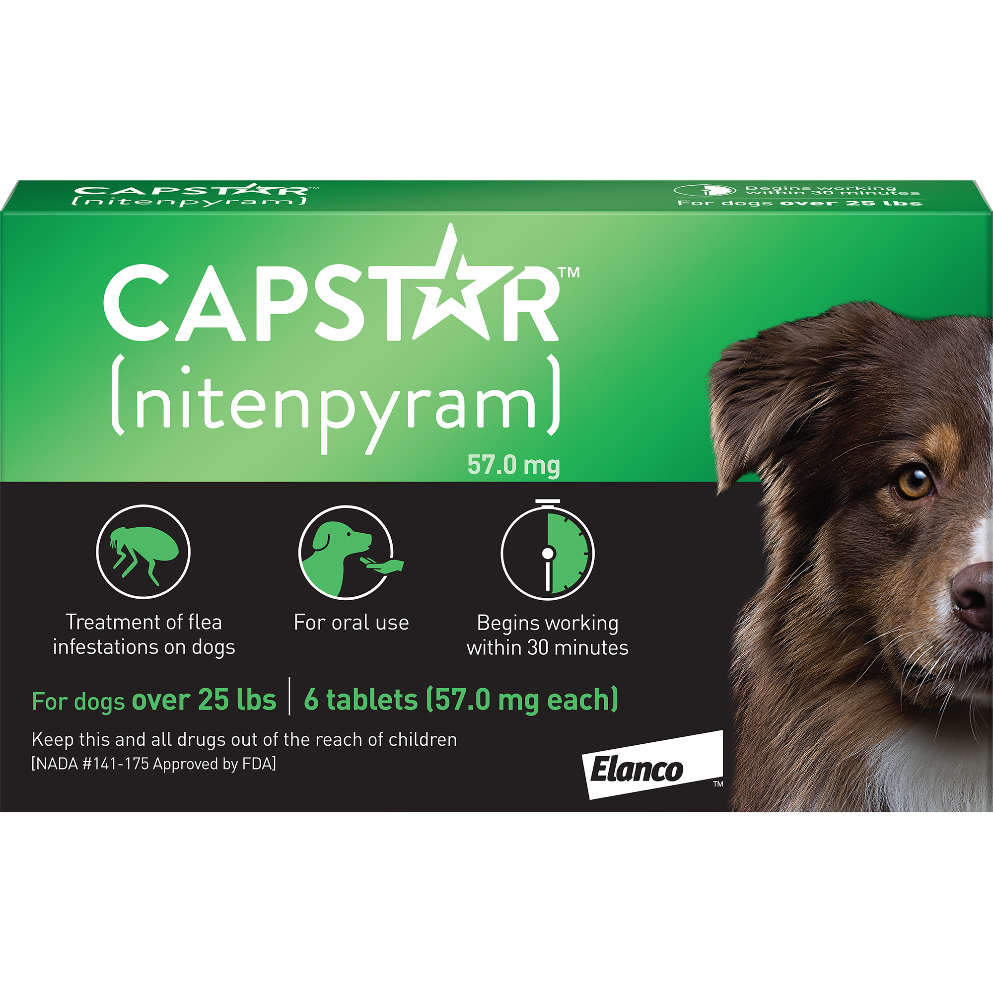 Capstar for Dogs over 25 lbs 6 tablets GREEN